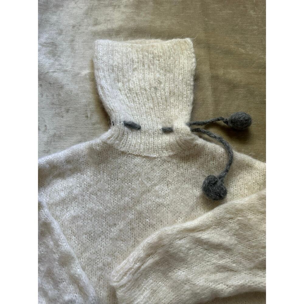 Vintage french Mohair Fuzzy Hand Knit Sweater off white bear rare unique strange - Picture 6 of 13